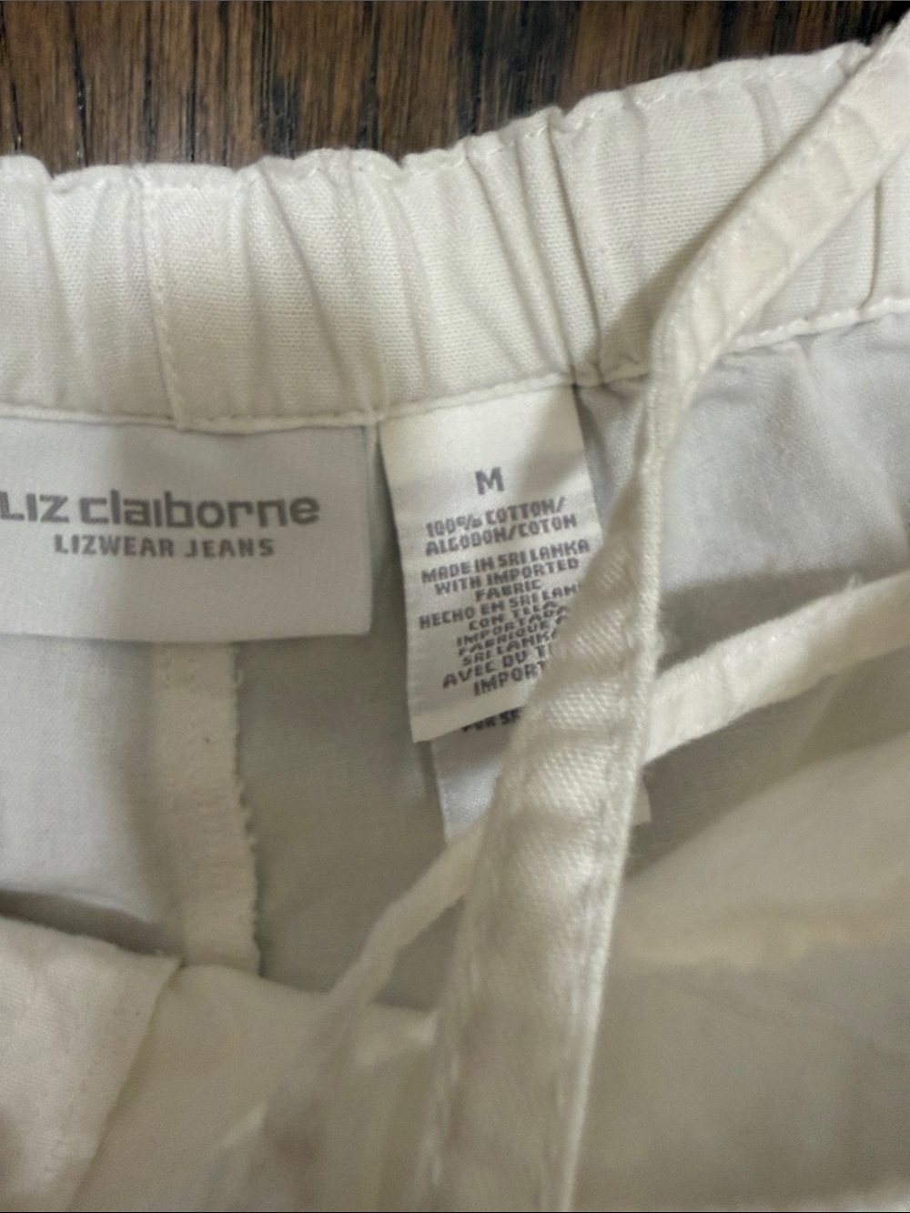 ❤️Liz Claiborne 100% Cotton Drawstring White Casual Elastic-Waist Pants sz M - Picture 2 of 6